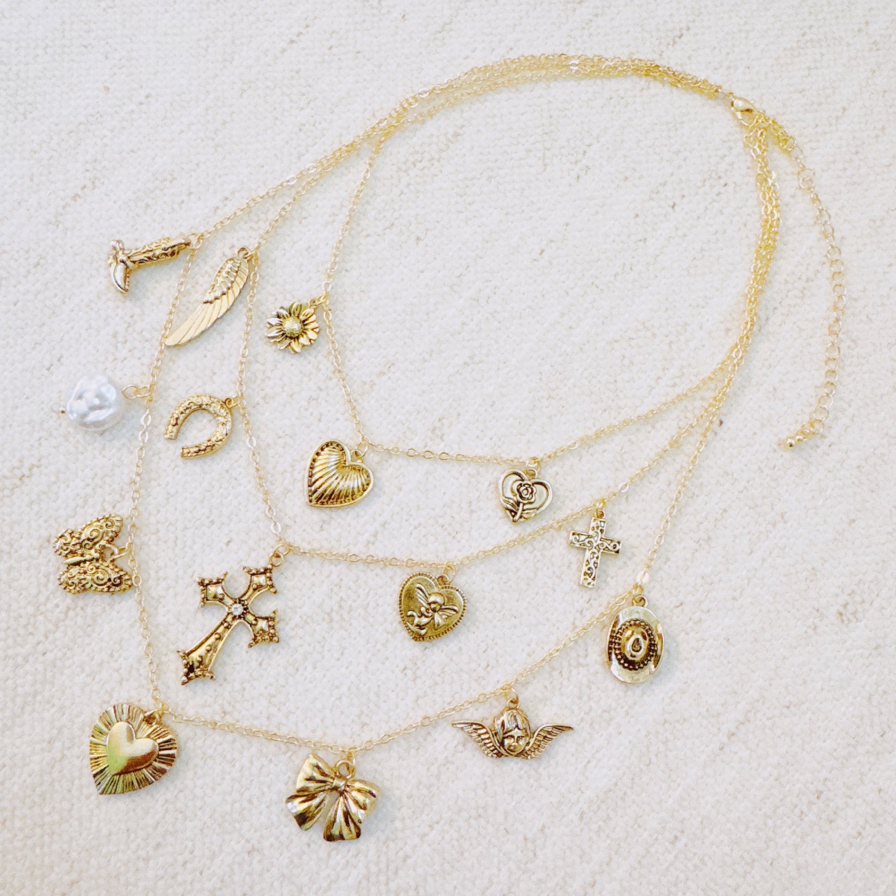 Vintage Charm Triple Layered Necklace - Gold Layered Necklace and Extender