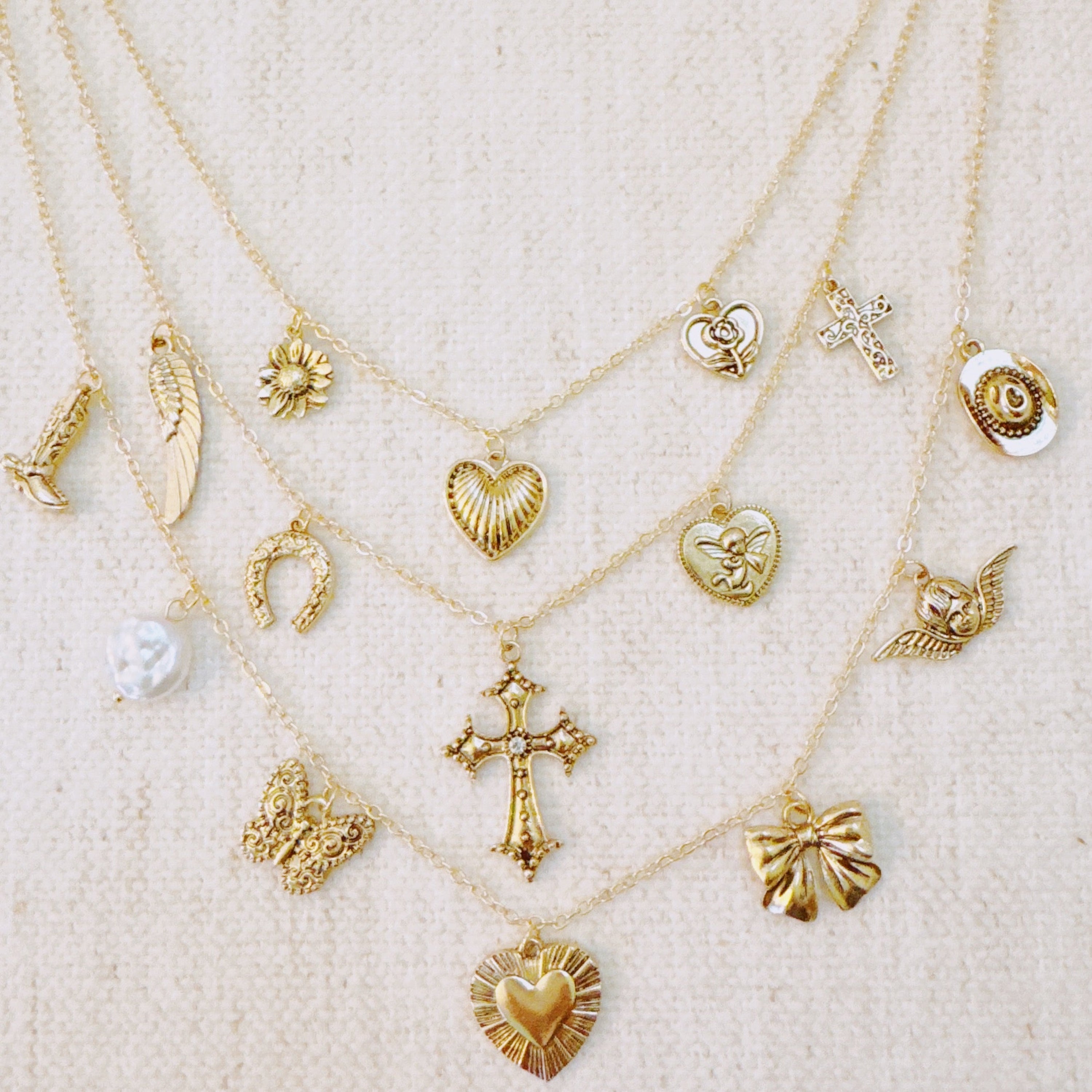 Vintage Charm Triple Layered Necklace - Gold Layered Necklace and Extender