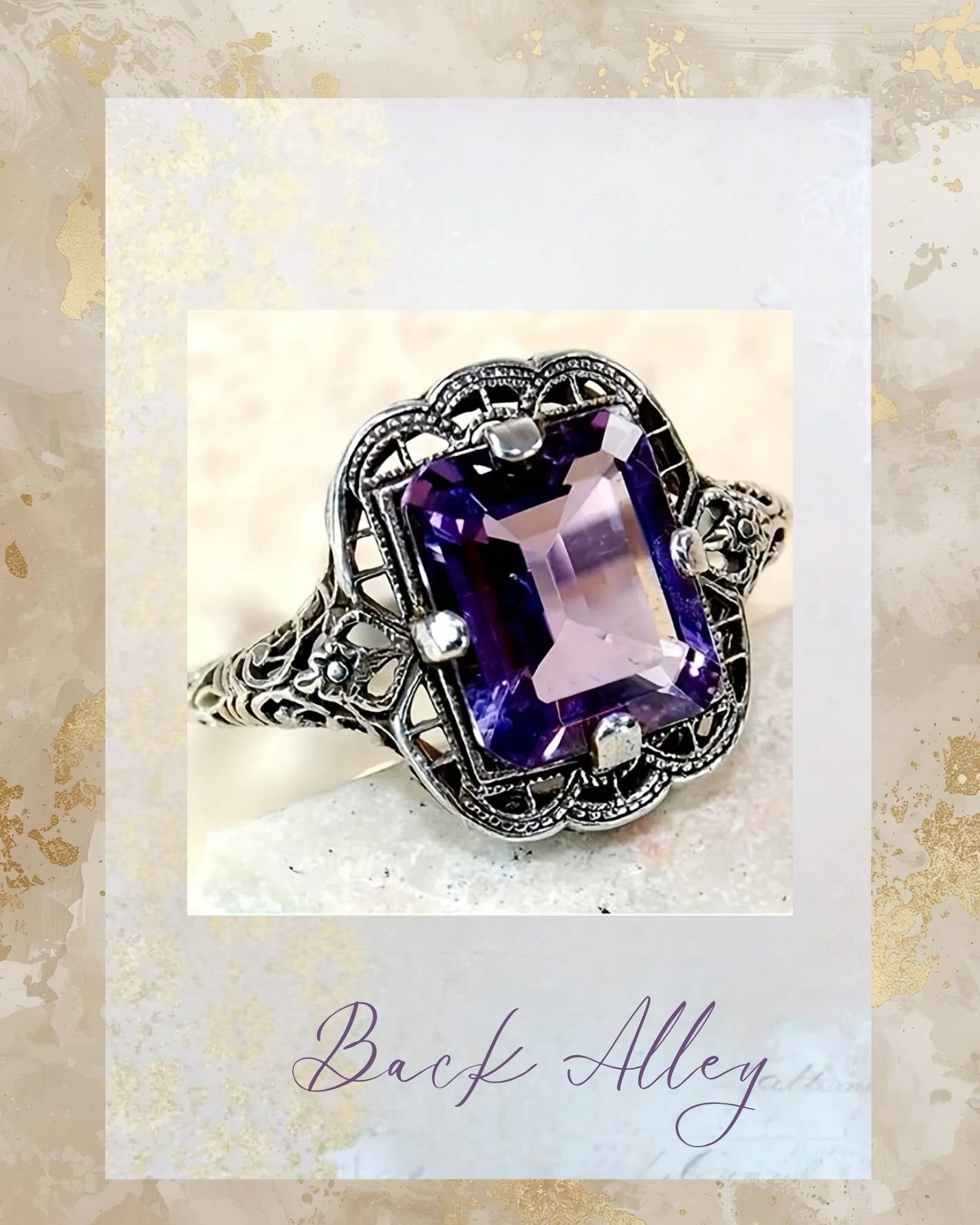 Vintage-Inspired Sterling Silver Amethyst Filigree Ring