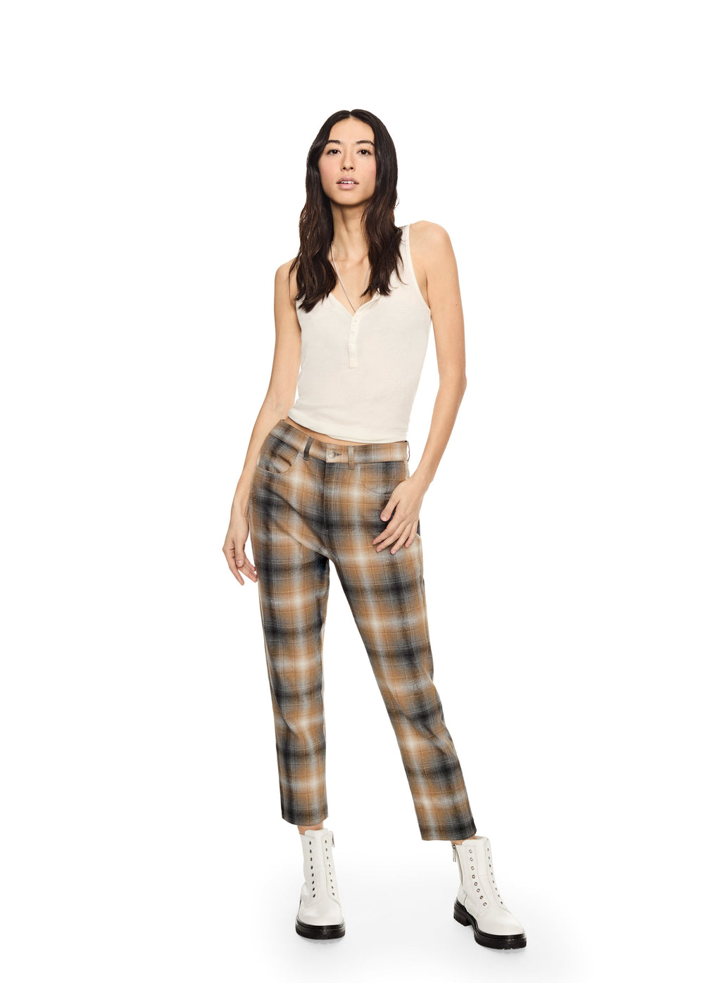 Linen-Blend Shadow Plaid Tapered Pant