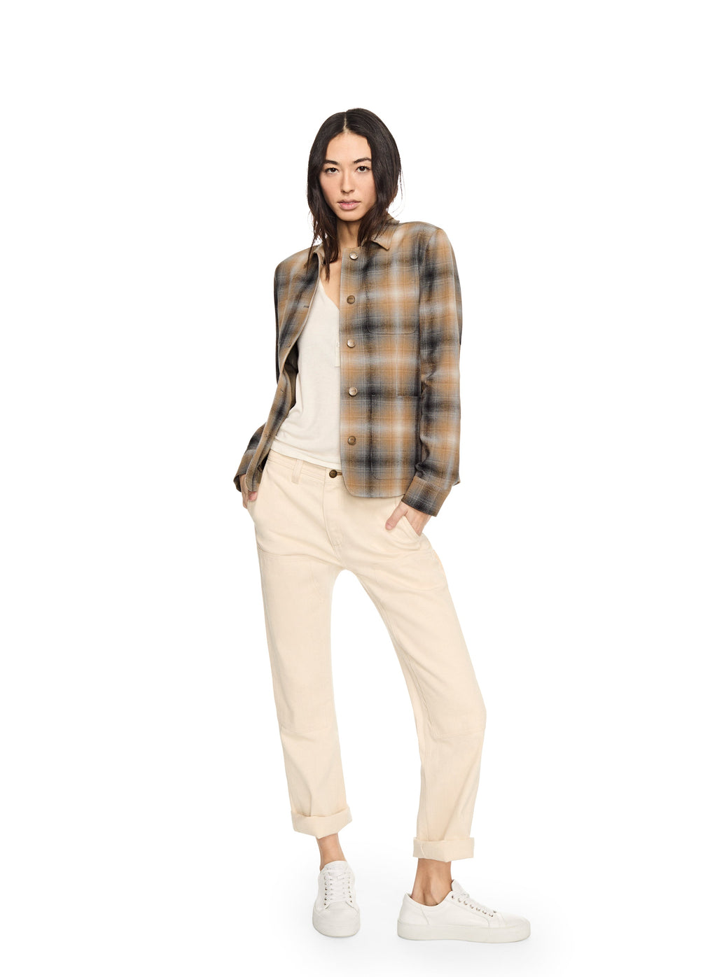 Linen-Blend Shadow Plaid Task Jacket