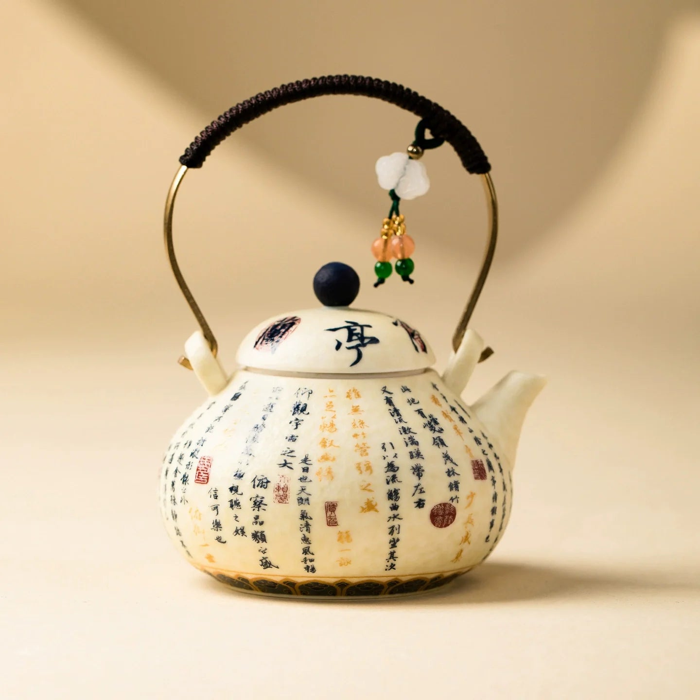 Yanmian White Porcelain Calligraphy Teapot with Handle – Lantingxu Series