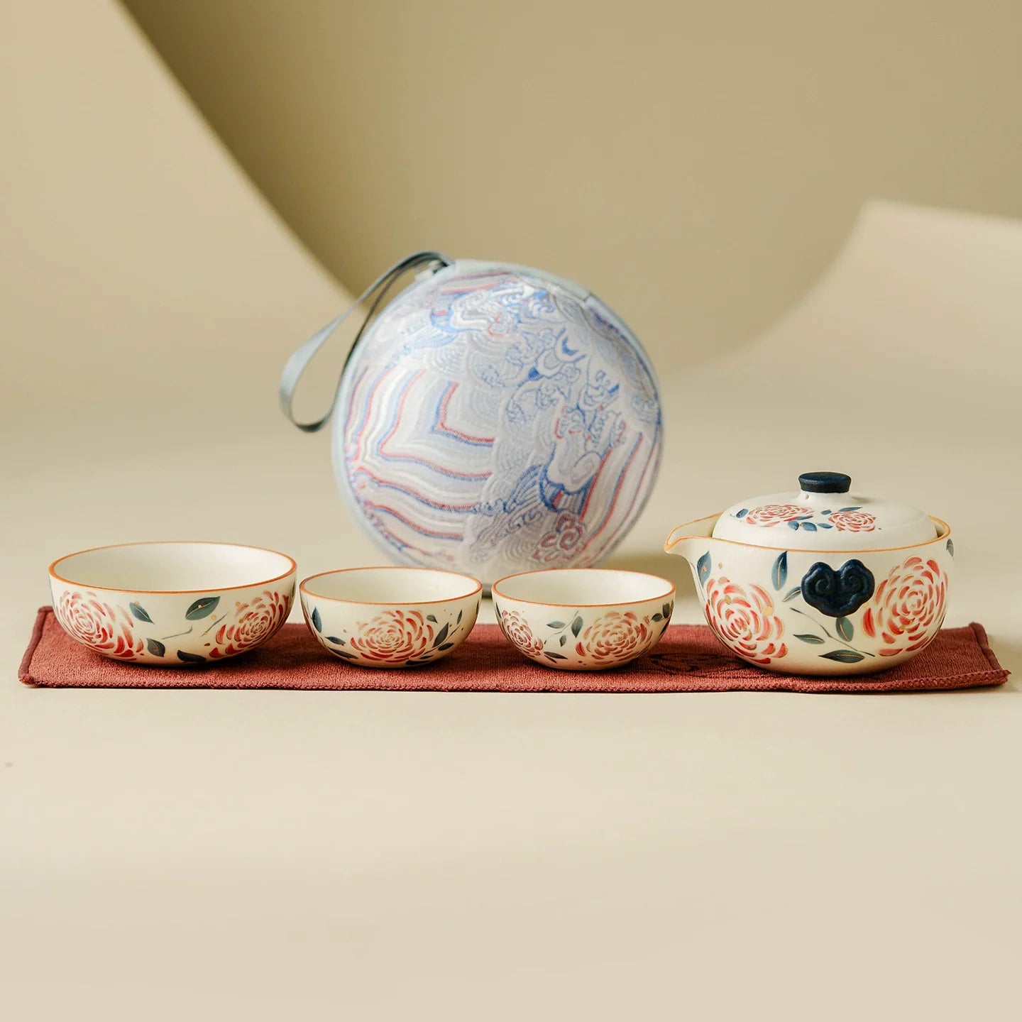 Portable Travel Tea Set – Yanmian White Porcelain Gold Rose Ruyi Series