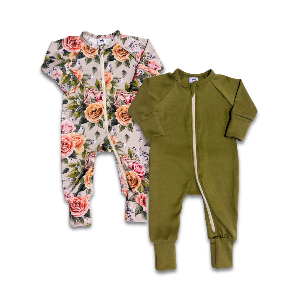 Bamboo Baby Zipper Footed Bodysuit | Antique Floral