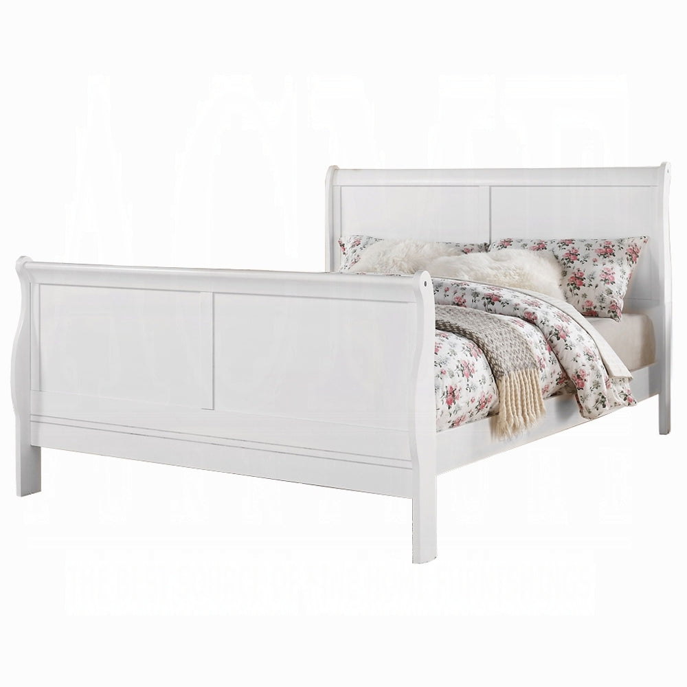 Louis Philippe III White Finish Queen Upholstered Bed with Sleigh Design - White