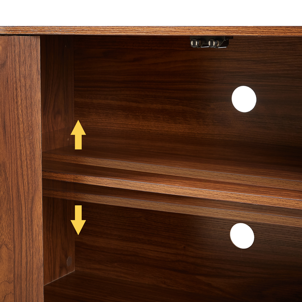 Walnut Sideboard Storage Cabinet with Wave Pattern - 64" Wide
