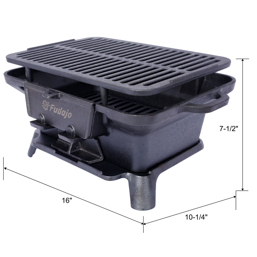 Oval Cast Iron Grill with Enamel Coating - Charcoal Tabletop Skillet