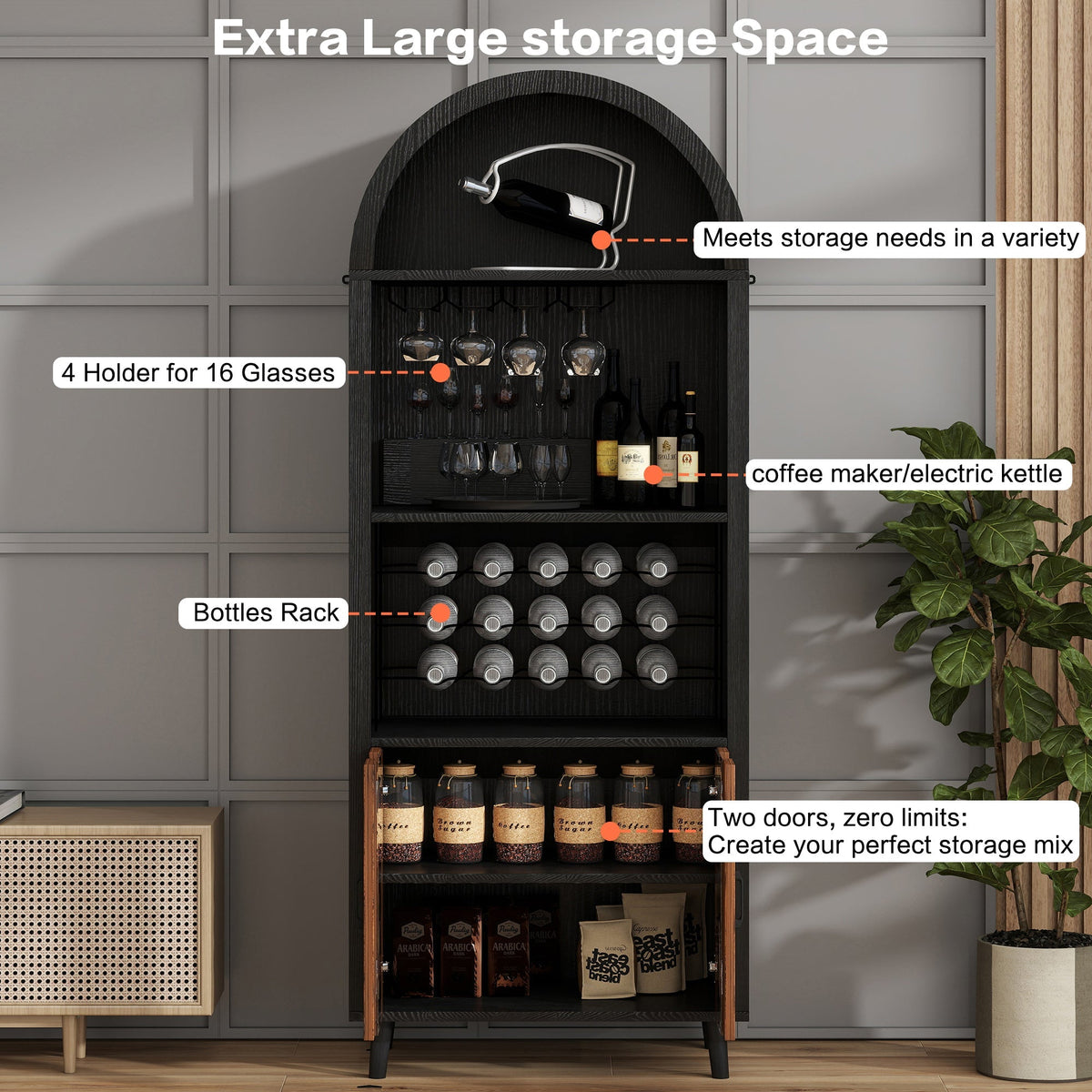 71' Farmhouse Arched Wine Bar Cabinet