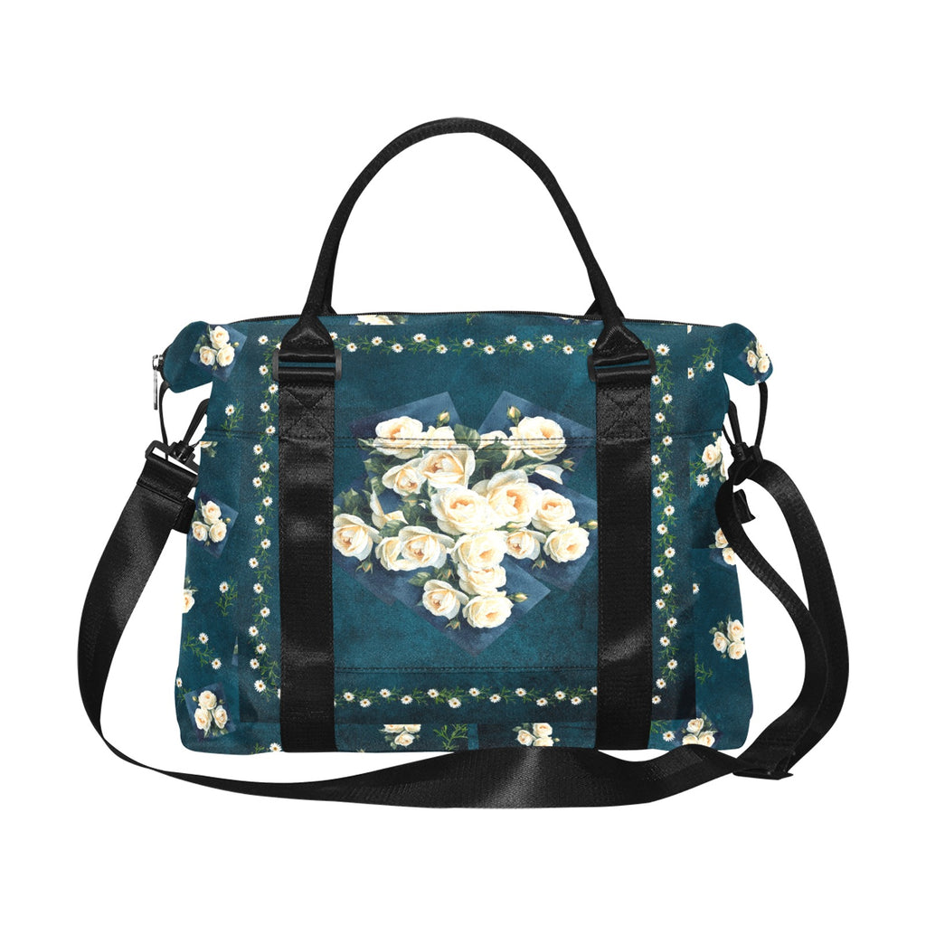 Cream Roses Daisy Chain Smaller Duffle Travel Bag — Back Alley Exclusive