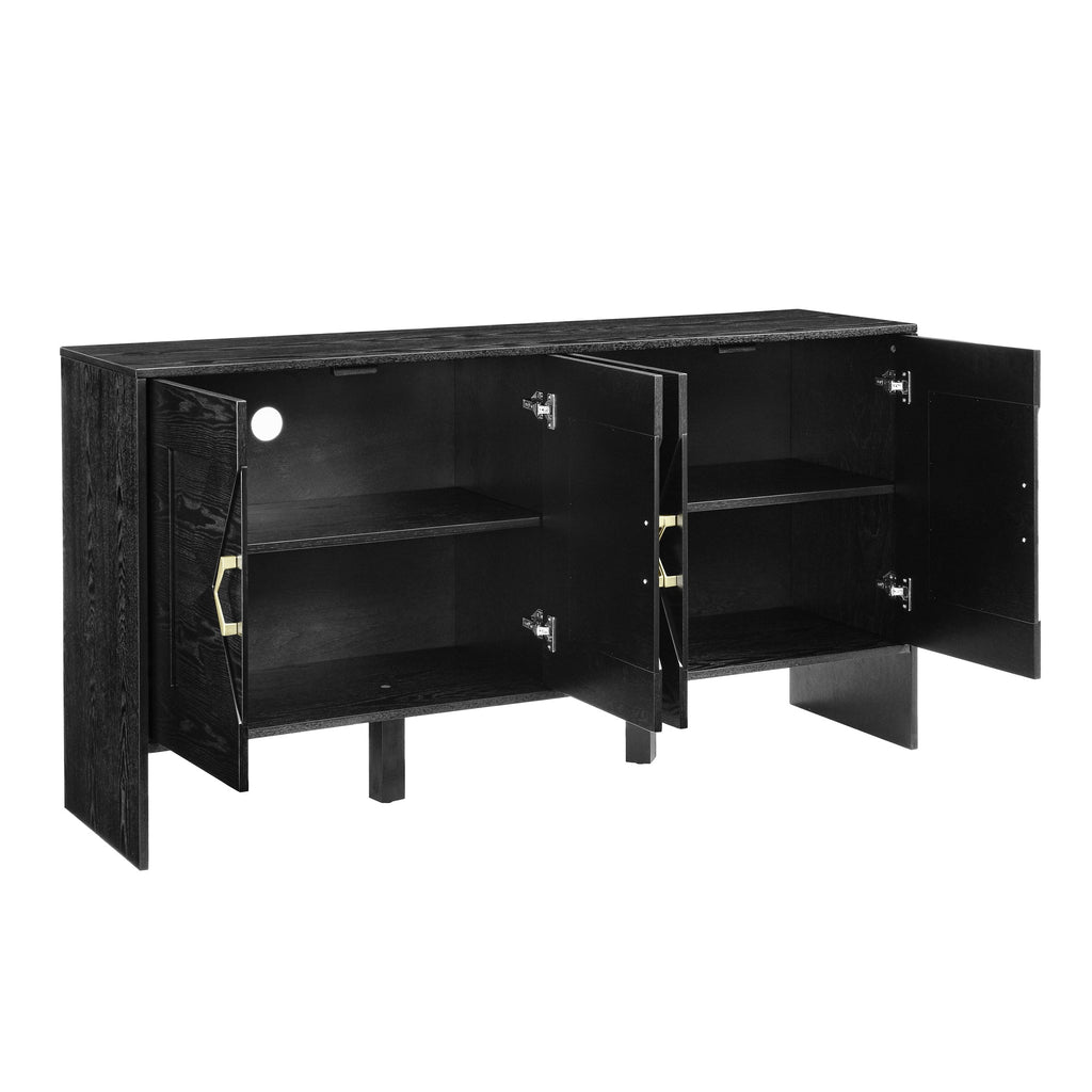 60" Mid Century Modern Sideboard Buffet Cabinet with Fluted Diamond Design - Black