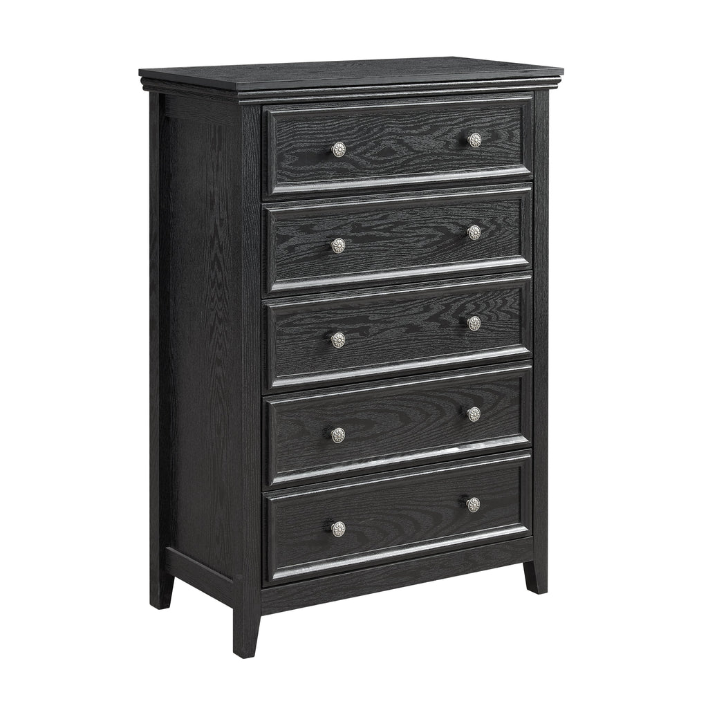 Modern 5-Drawer Black Dresser with Metal Handles - Black