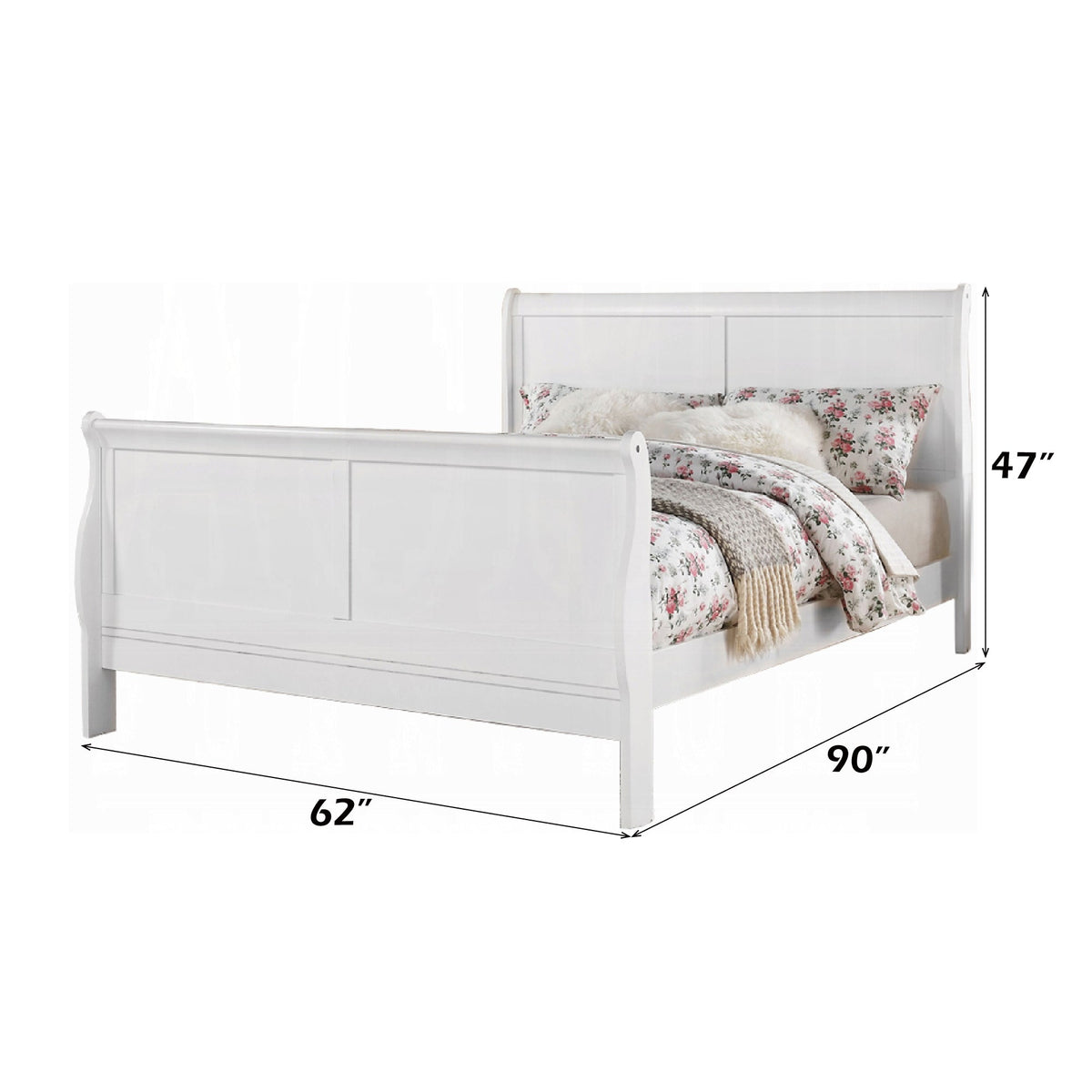 Louis Philippe III White Finish Queen Upholstered Bed with Sleigh Design - White