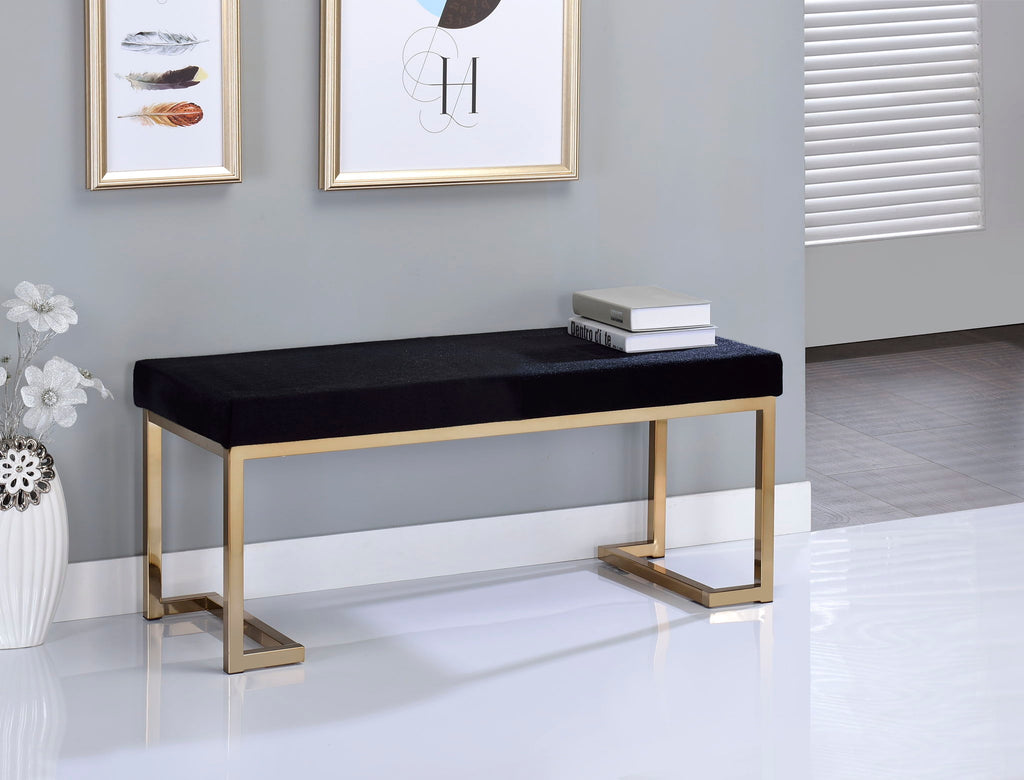 Black Upholstered Bench with Gold Metal Base - Boice