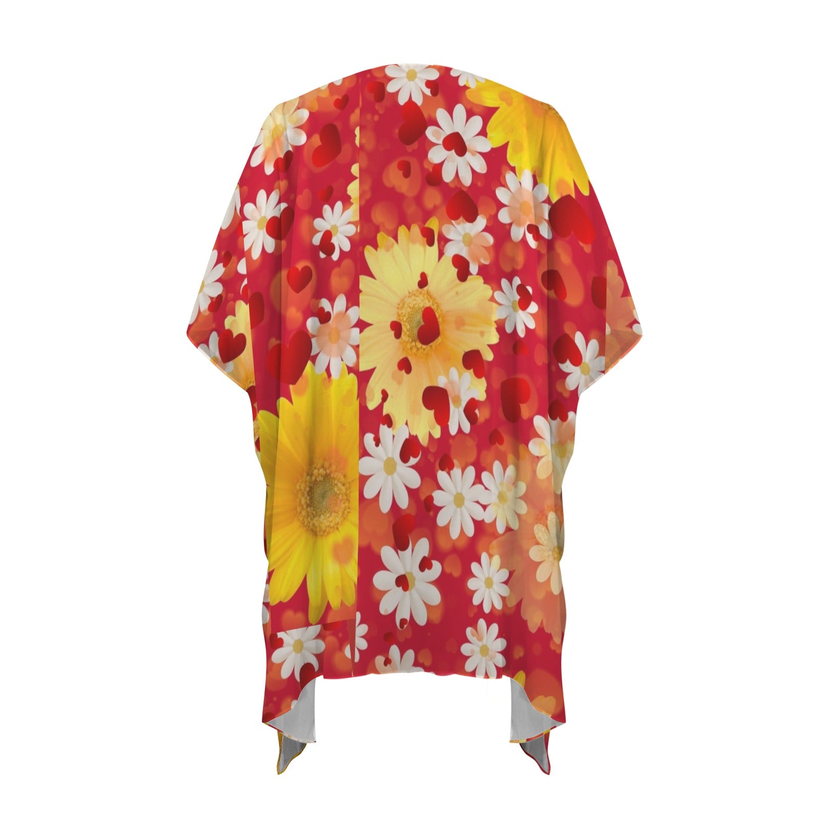 Hearts and Daisies Long Chiffon Kimono - Exclusive Designer Line
