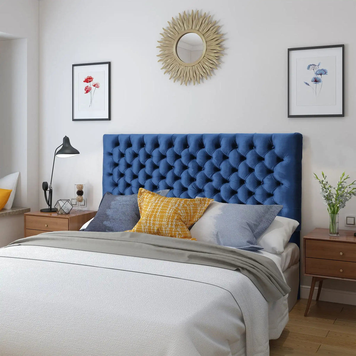 Annecy Contemporary Upholstered Headboard with Diamond Tufting and Adjustable Height - Queen