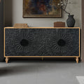 Black Carved Door TV Stand with Adjustable Shelves - Black & Natural