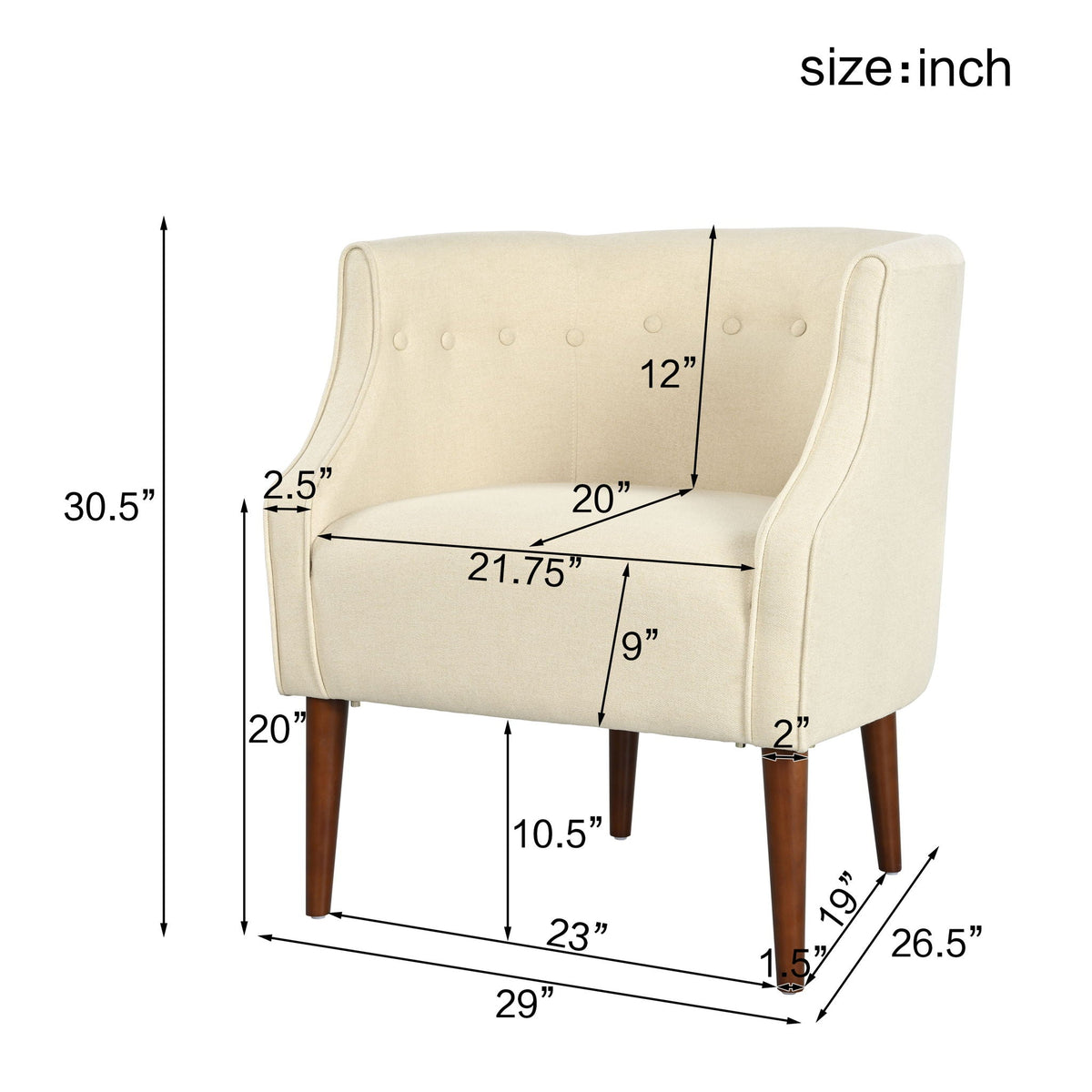Contemporary Upholstered Club Chair with Button Tufting - Blue, Light Blue, Green, Beige