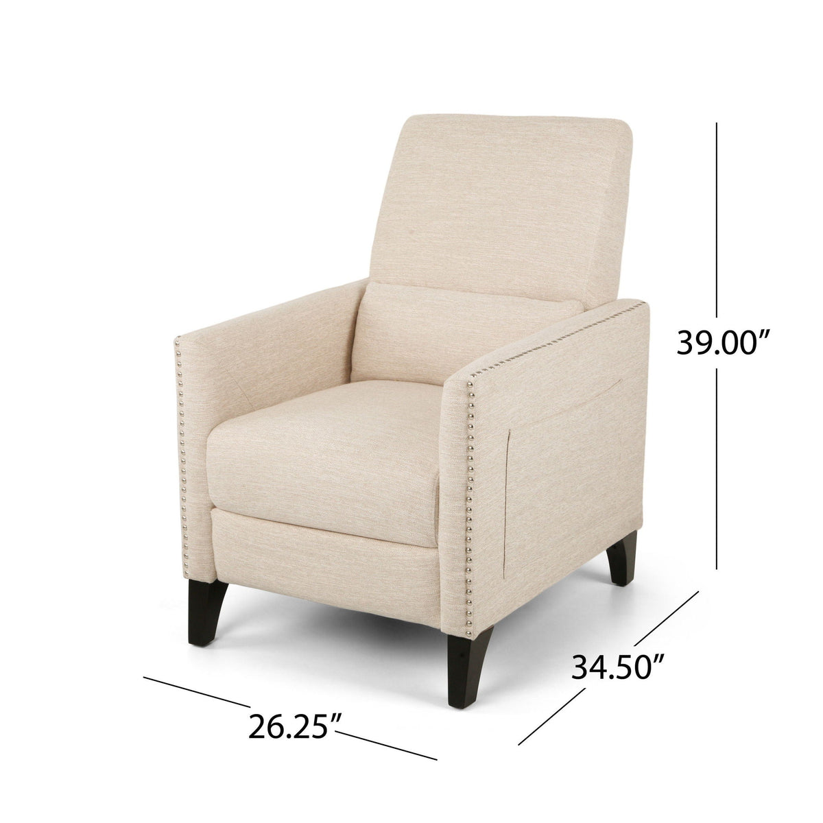 Kiersten Contemporary Fabric Pushback Recliner with Nailhead Trim - Gray, Light Blue, or Beige