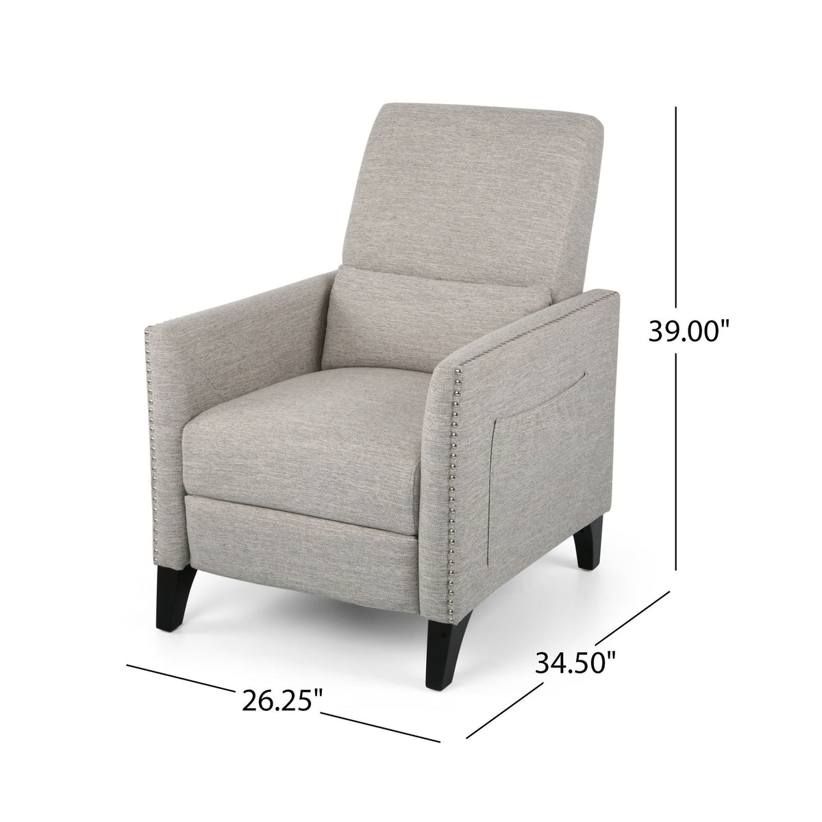 Kiersten Contemporary Fabric Pushback Recliner with Nailhead Trim - Gray, Light Blue, or Beige