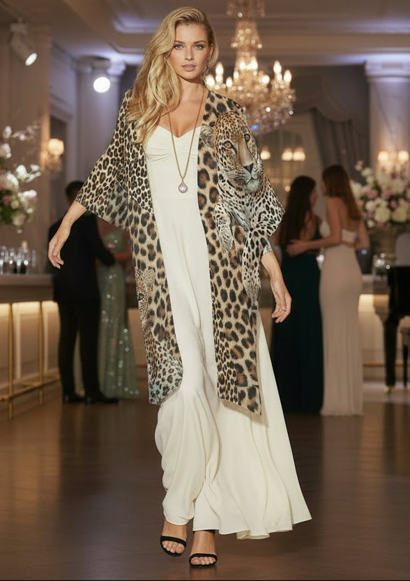 Leopard Lore Chiffon Kimono - Women's Long Wrap - Exclusive to Back Alley