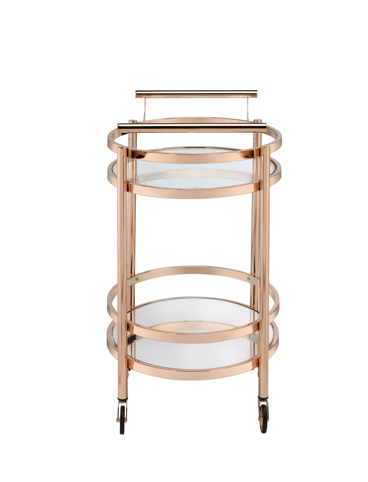 Lakelyn Clear Glass & Rose Gold Finish Serving Cart with 2 Shelves