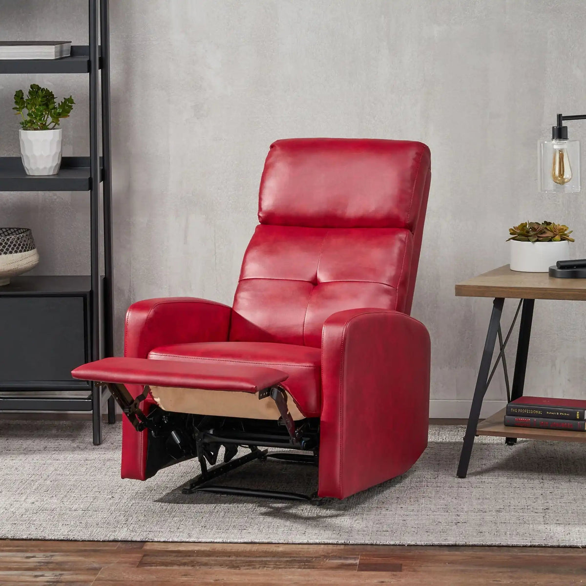 Contemporary Recliner Chair with Push Back Function - Red