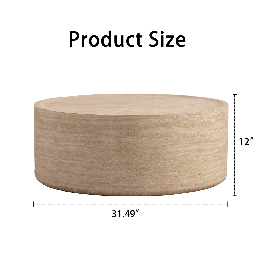31.5'' Round Coffee Table with Mars Pattern Top - Beige