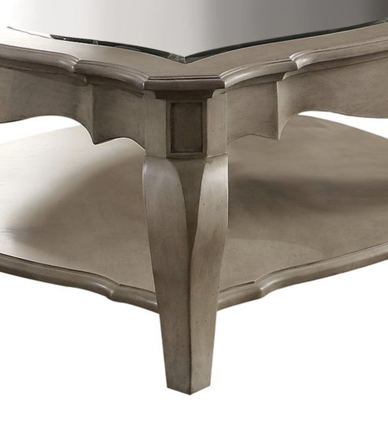 Chelmsford Clear Glass Coffee Table with Beveled Top and Shelf – Taupe