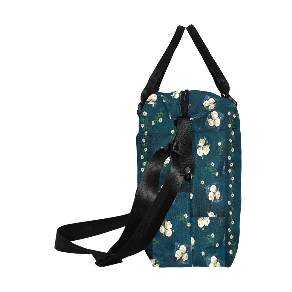 Cream Roses Daisy Chain Smaller Duffle Travel Bag — Back Alley Exclusive