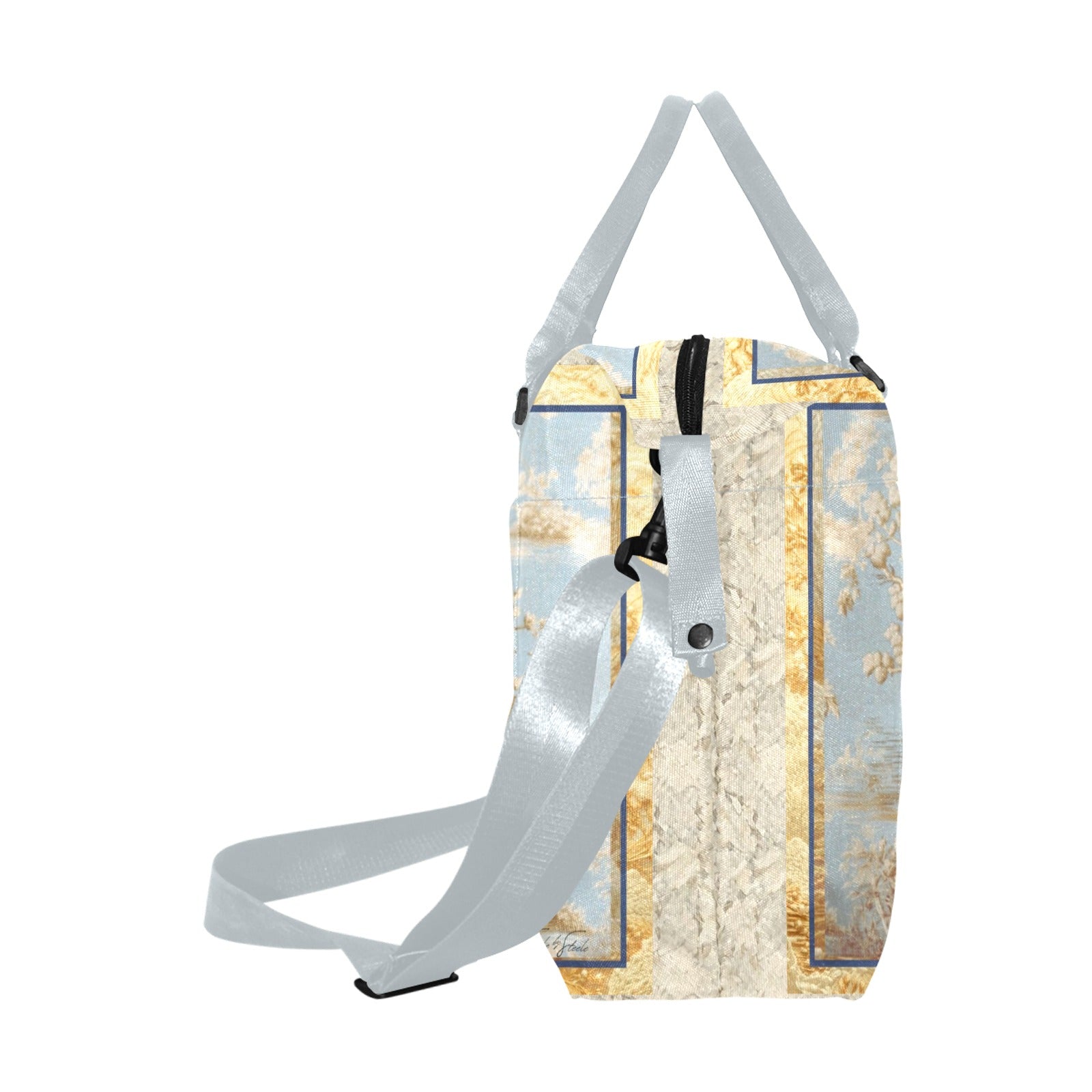 Gold Tapestry Blue Toile Smaller Duffle Travel Bag — Back Alley Exclusive