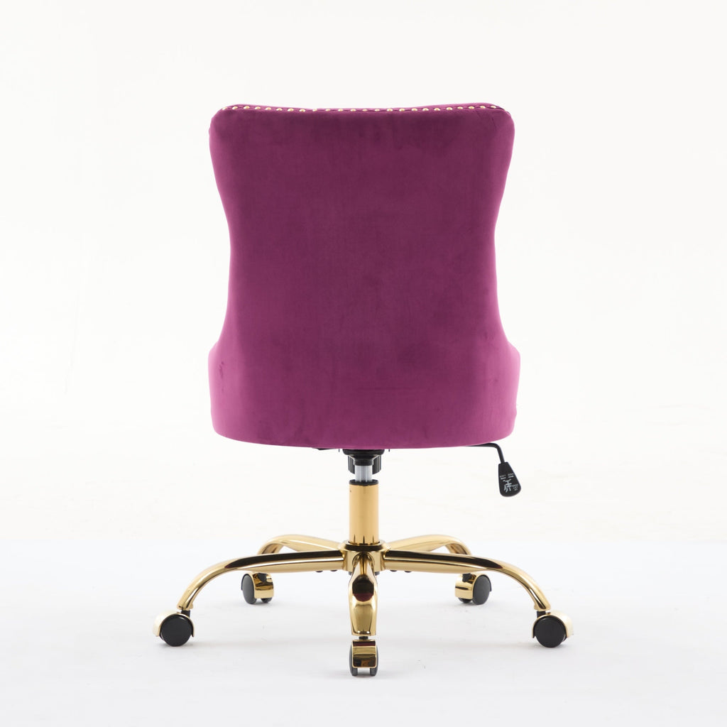 Purple Modern Velvet Upholstered Office Chair with Tufted Buttons - Golden Accents