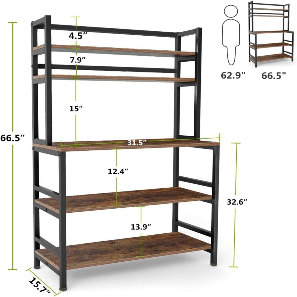 5 Tier Kitchen Bakers Rack With Hutch Microwave Stand