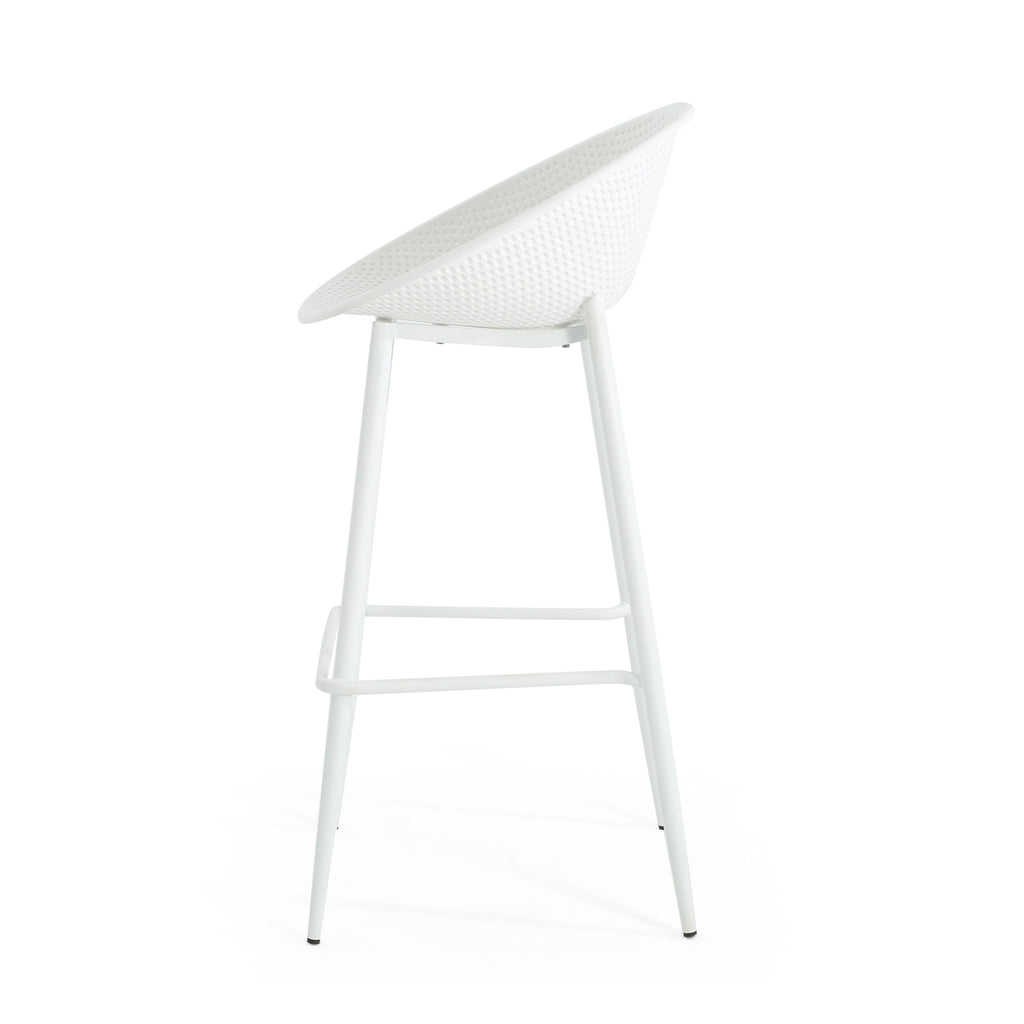 Modern Gable Outdoor Barstool Set of 2 with Perforated Design - White