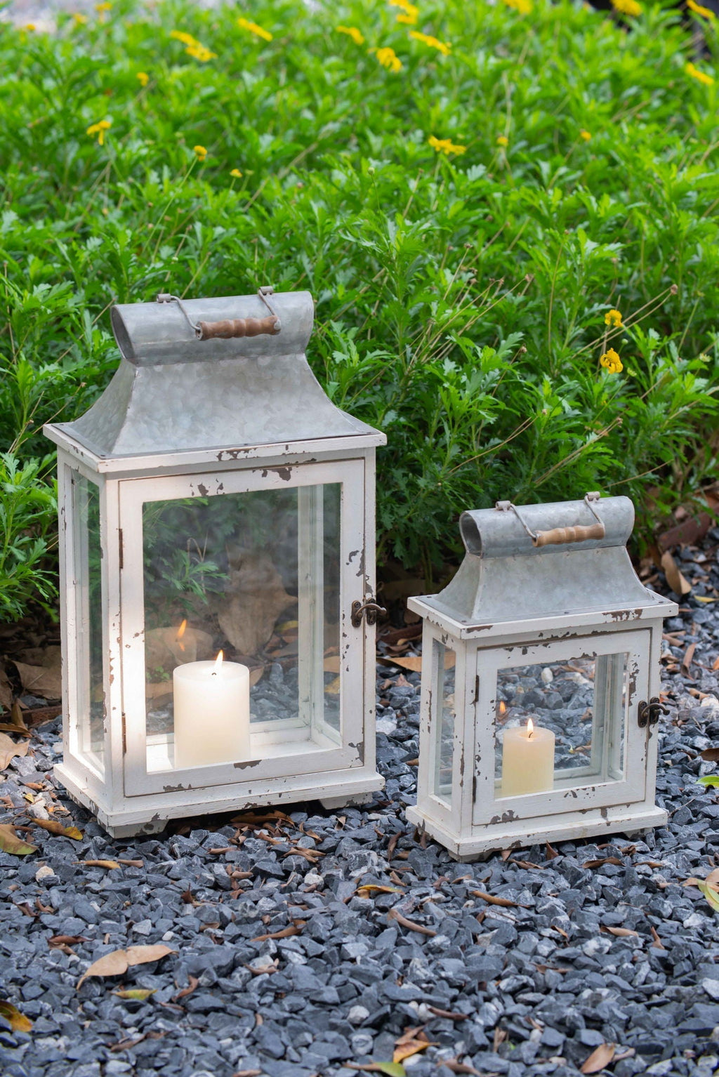 Decorative Wooden Candle Lantern Set of Two with Glass – Indoor & Outdoor Use