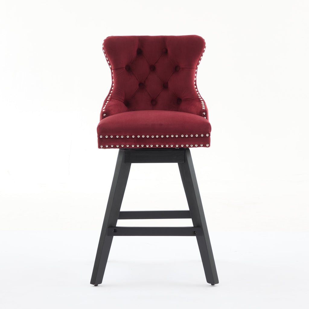 Swivel Velvet Barstools with Button Tufted Decoration - Set of 2 with 360° Swivel - Wine Red