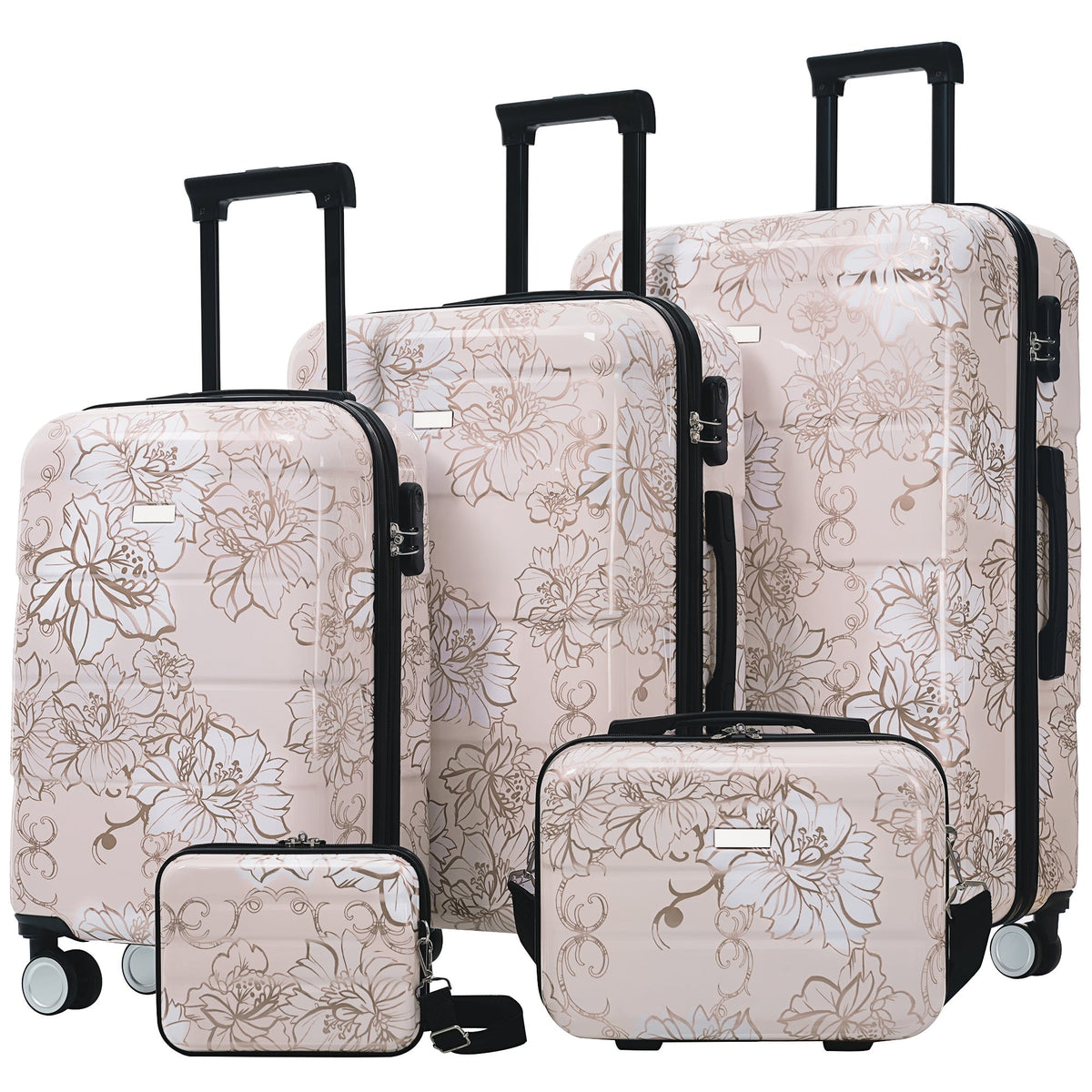 PC+ABS Hardside Luggage Set with Digital Lock - Pink Flower Print