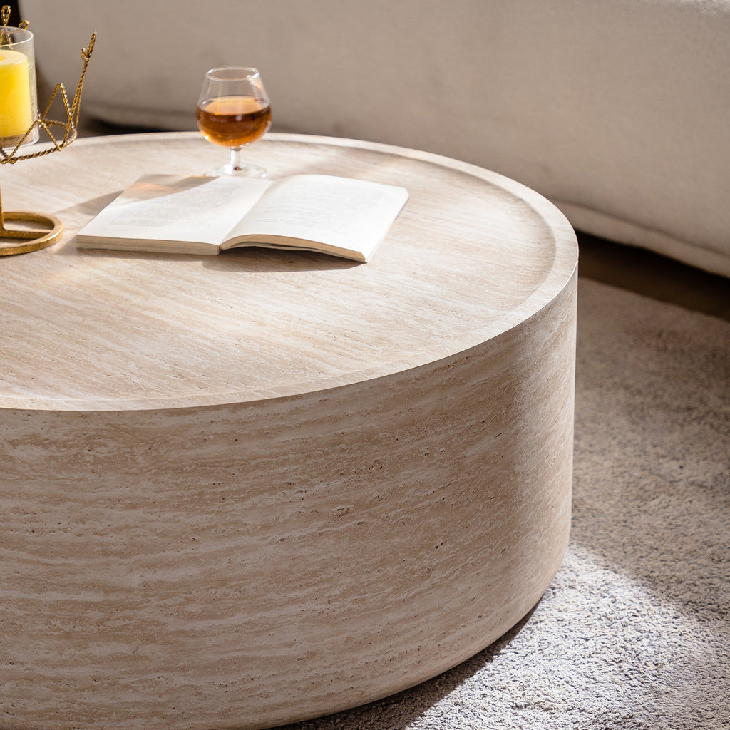 31.5'' Round Coffee Table with Mars Pattern Top - Beige