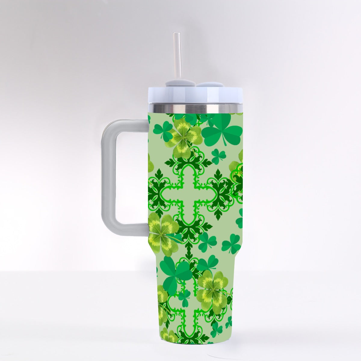 Clover and Celtic Crosses - 40 Oz Tumbler with Handle