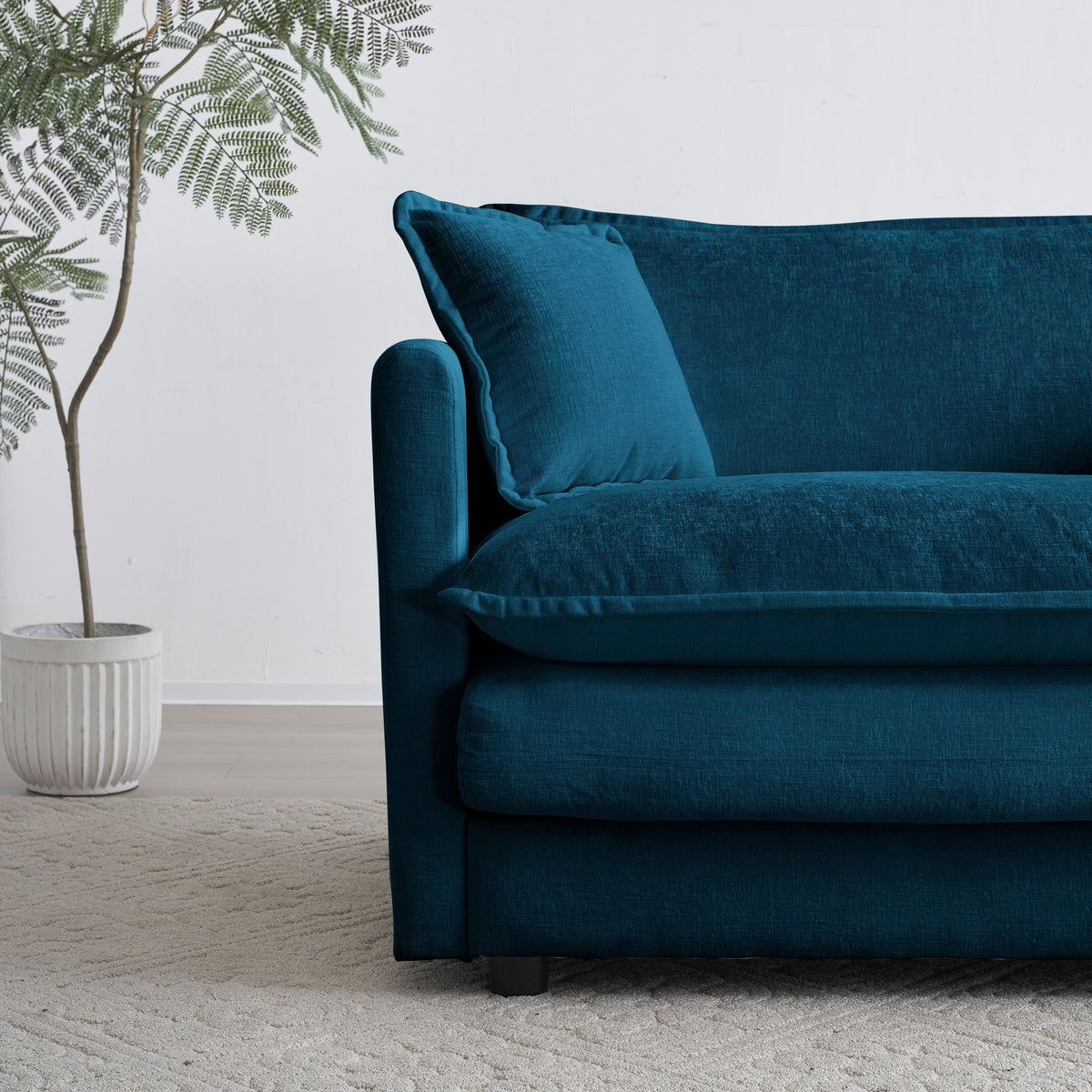 Blue Chenille 2-Piece Upholstered Sectional Sofa Set with Solid Wood Frame