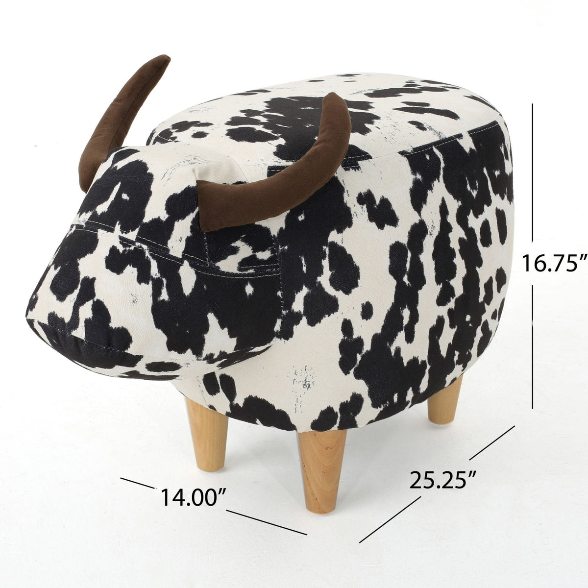 Cow Shaped Ottoman Footstool with Fabric and Wood - Black or Dark Brown