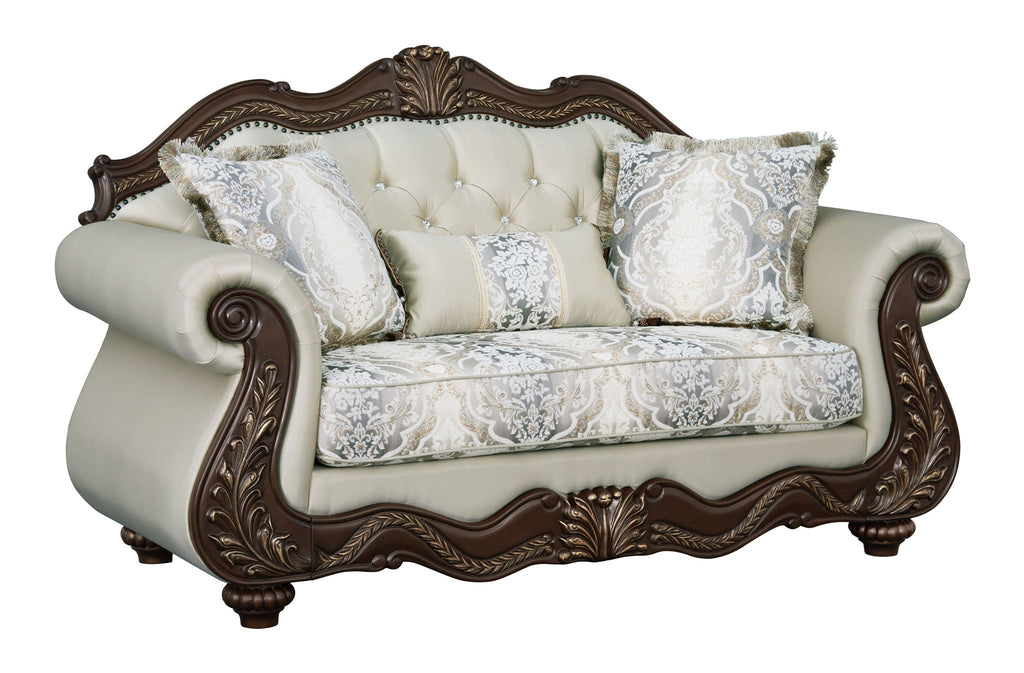 Pierce Loveseat With 3 Pillows - Beige / Cherry