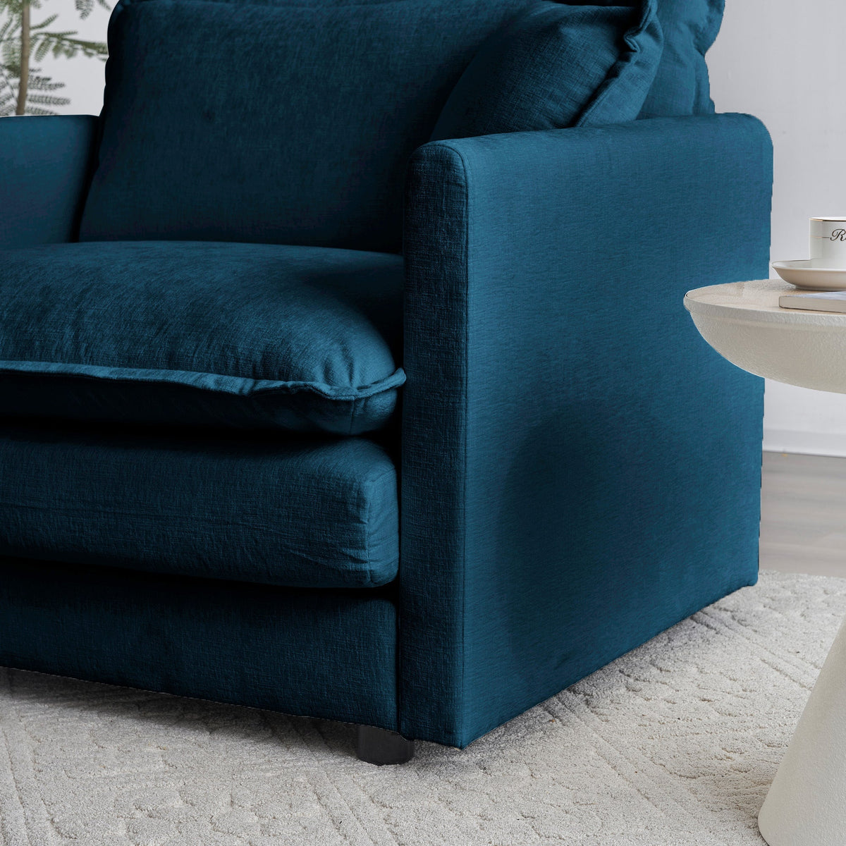Blue Chenille Sofa Set with Solid Wood Frame - 2 Piece