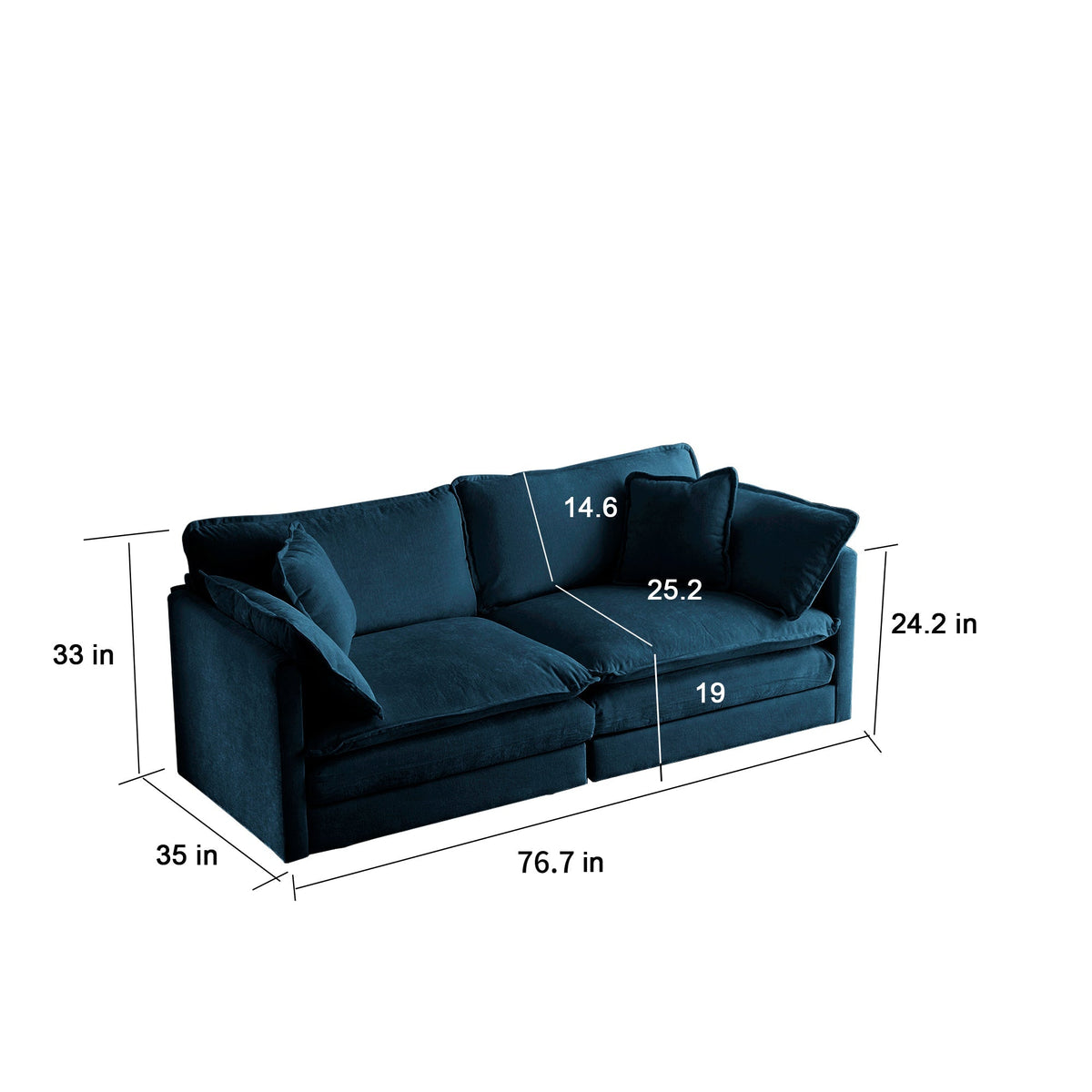 Modern Blue Fabric Loveseat Sofa with Solid Wood Frame - Blue