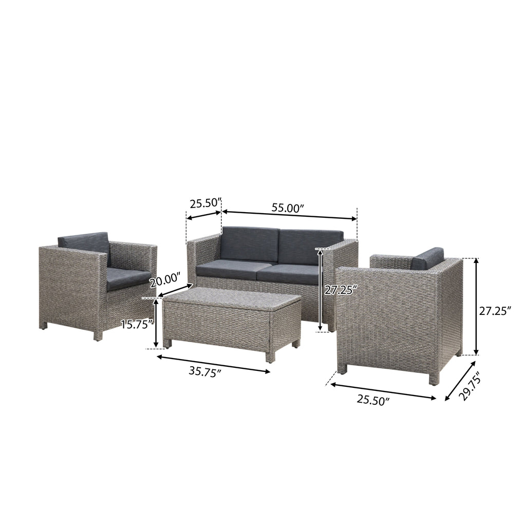 Puerta 4-Piece Outdoor Furniture Set with Water-Resistant Cushions - Rattan
