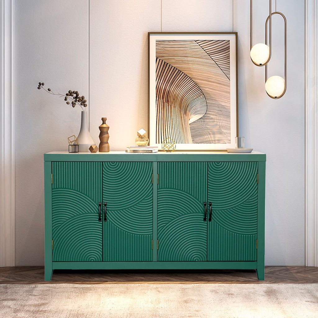 59in Green Accent Cabinet with 4 Doors - Mid Century Modern Buffet - Dark Green