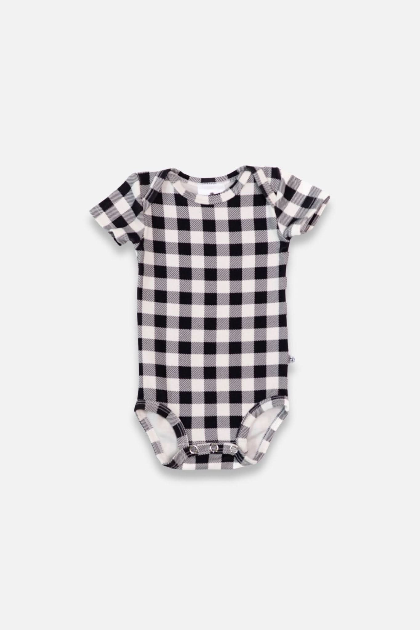 Baby Short Sleeve Bamboo Bodysuit | Bison Plaid