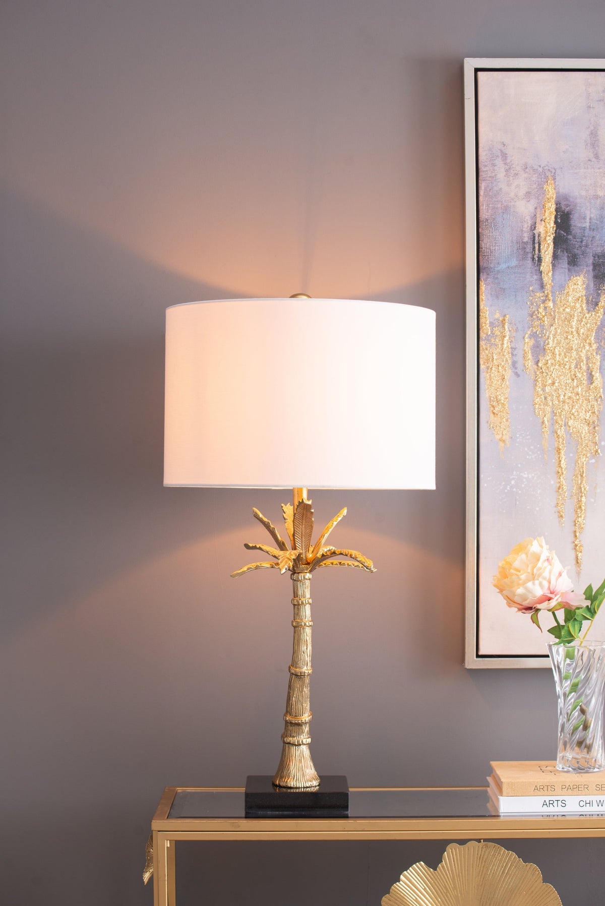 D16x31' Leaf Lamp with Marble Base Gold