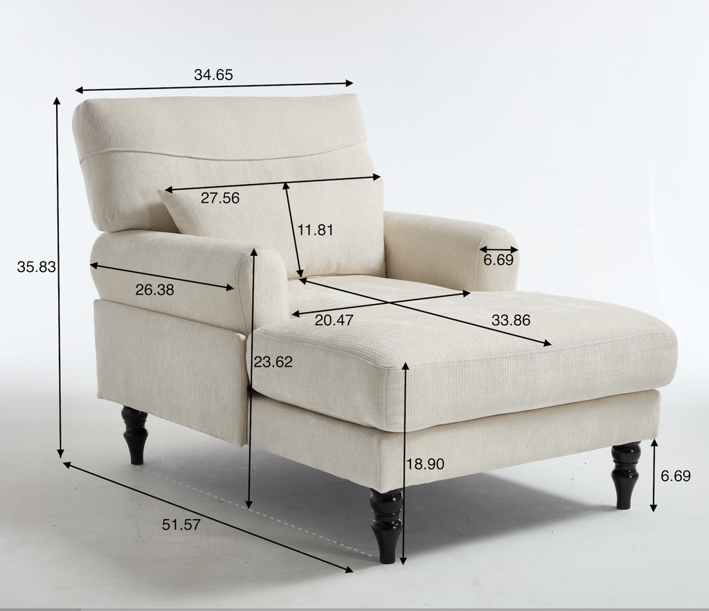 Modern Grey Upholstered Chaise Lounge Sofa Recliner with Solid Wood Frame - Grey