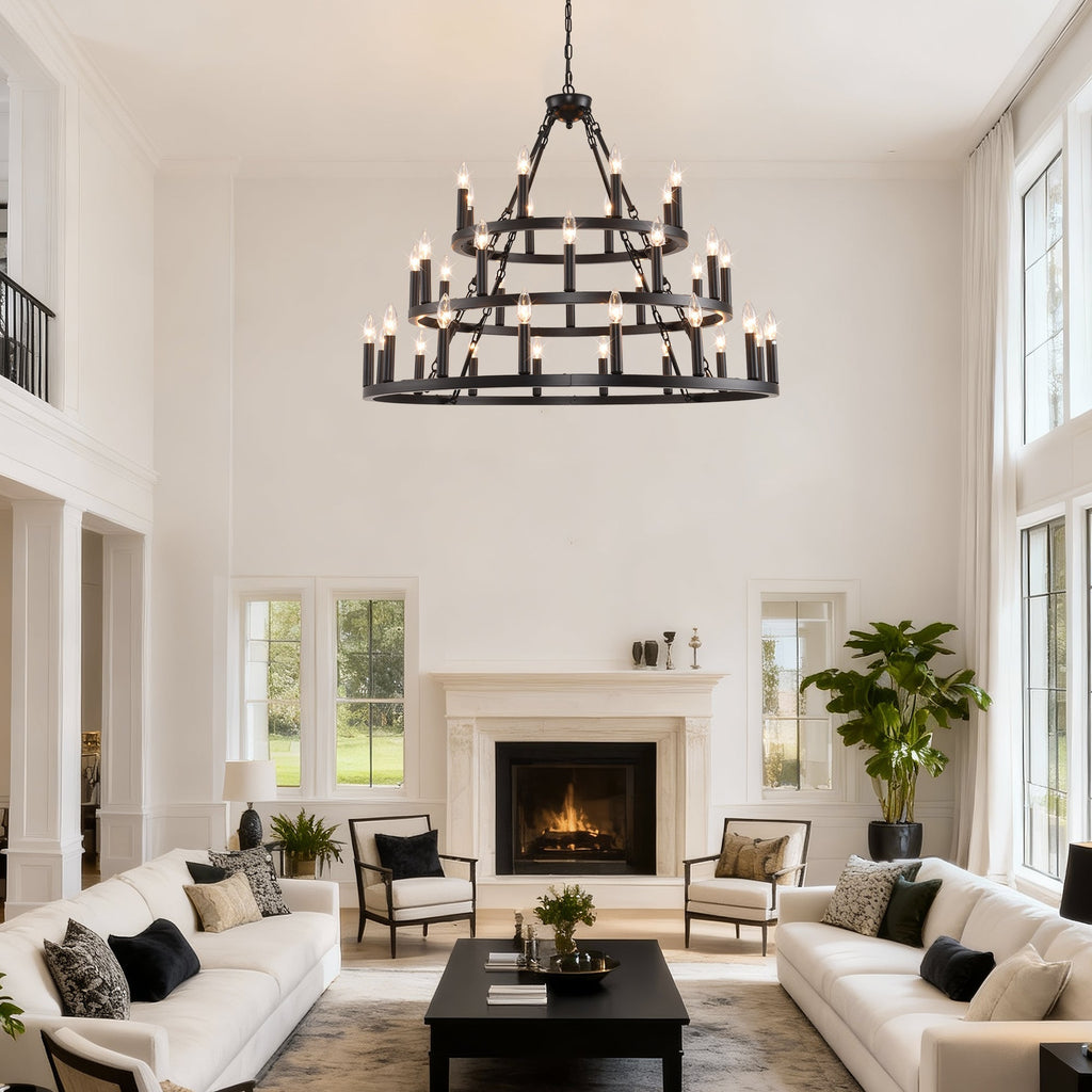 39.37 Inch 3-Tiers Wagon Wheel Chandelier