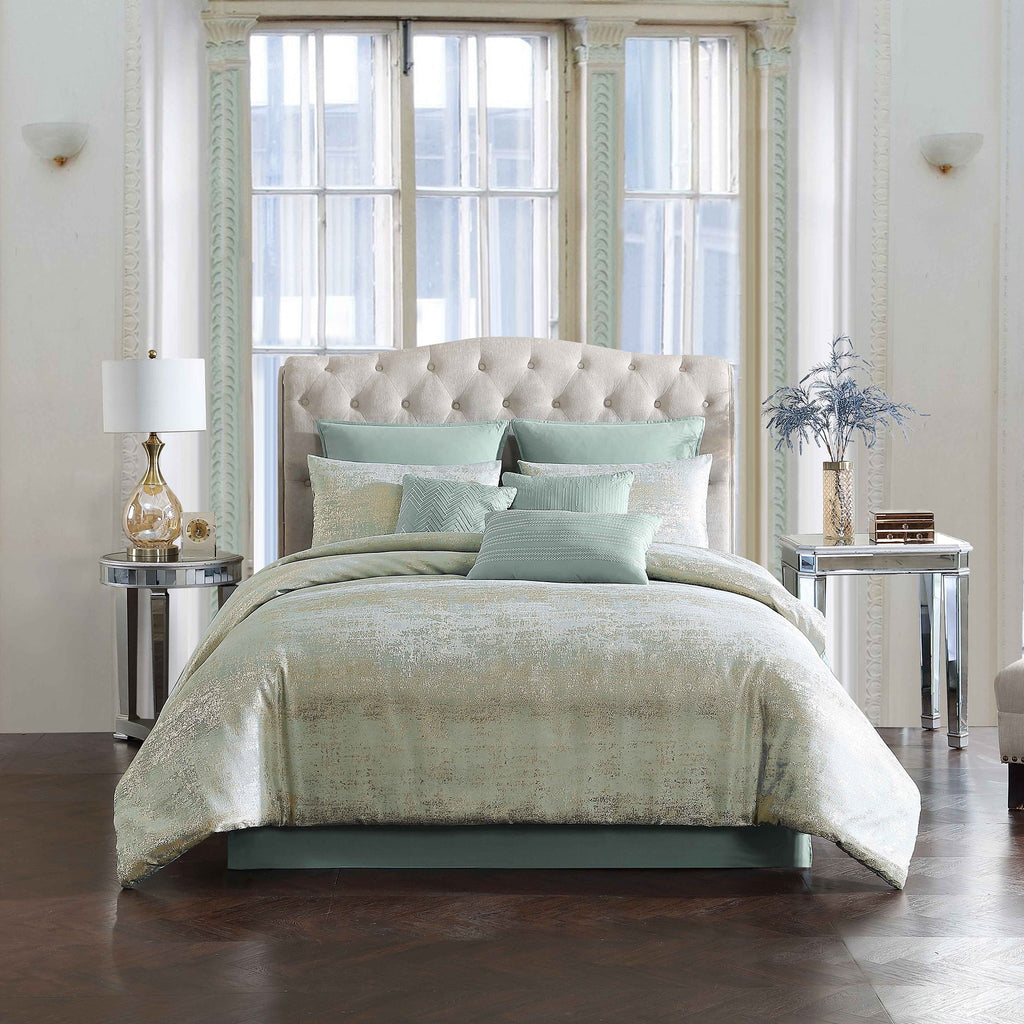 Vesta Gold Satin Circle-Quilted 7-Piece Comforter Set - Gold
